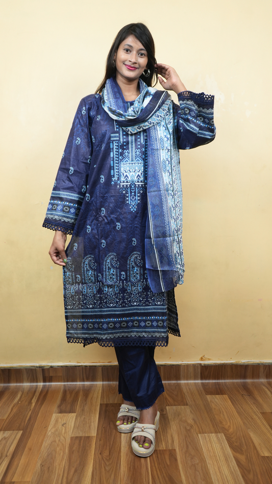 Royal Blue Essence Co-ord Lawn Suit