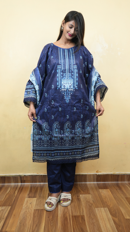 Royal Blue Essence Co-ord Lawn Suit