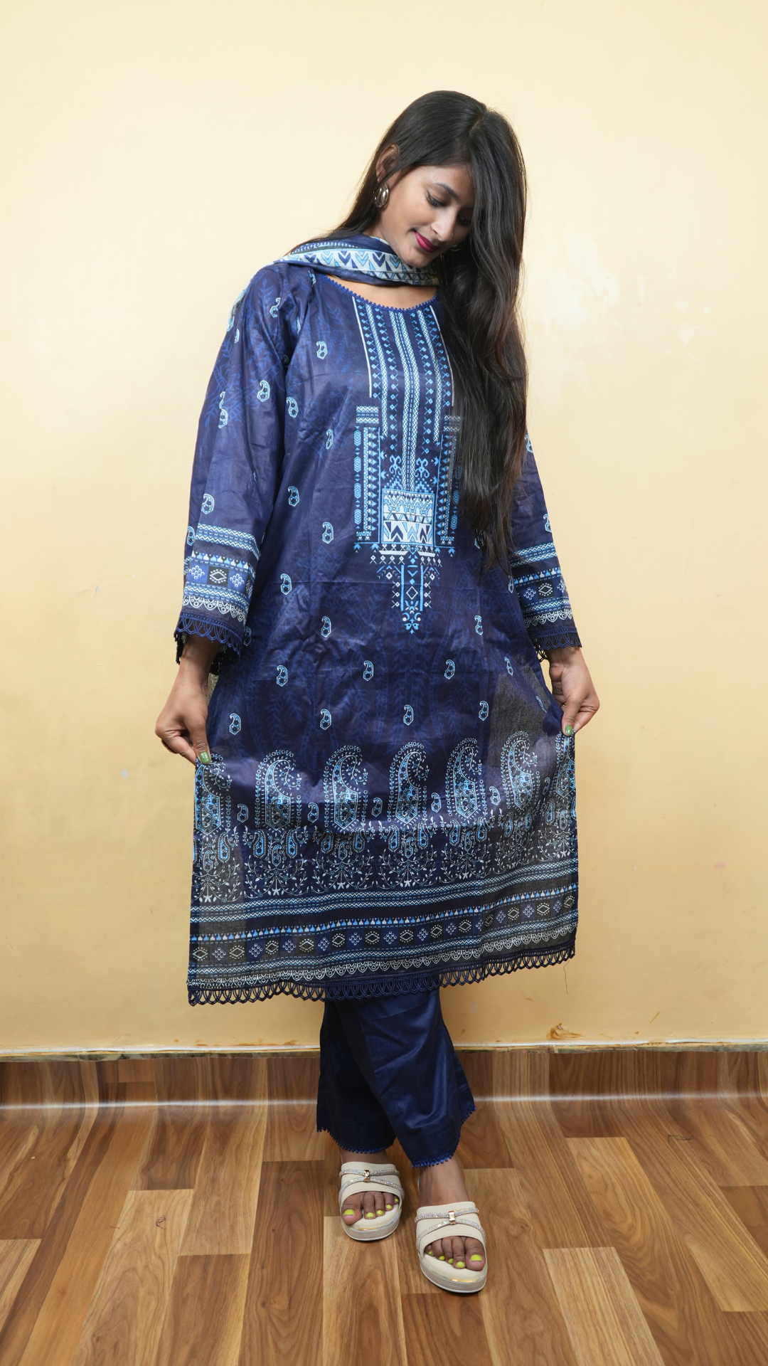 Royal Blue Essence Co-ord Lawn Suit